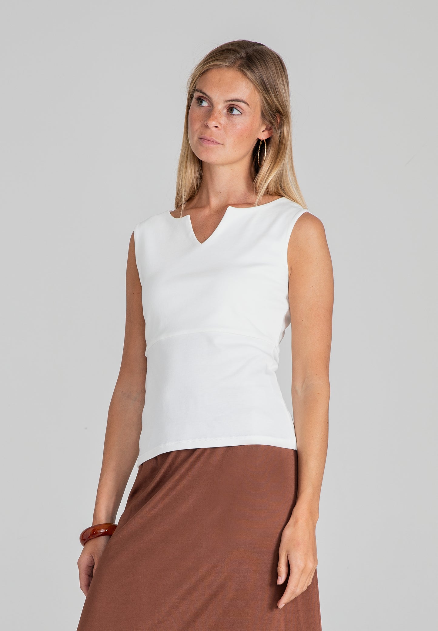White Mini V-Neck Top