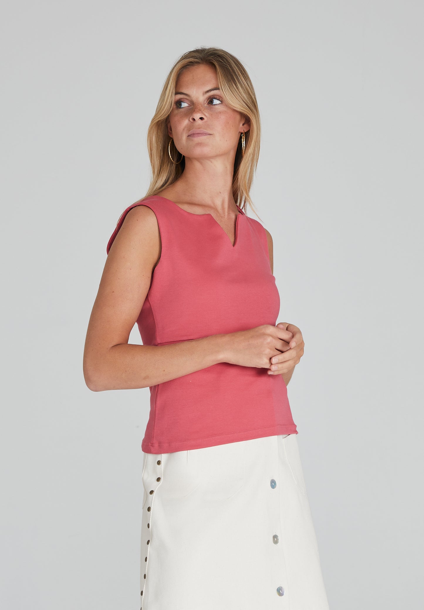 Coral Mini V-Neck Top