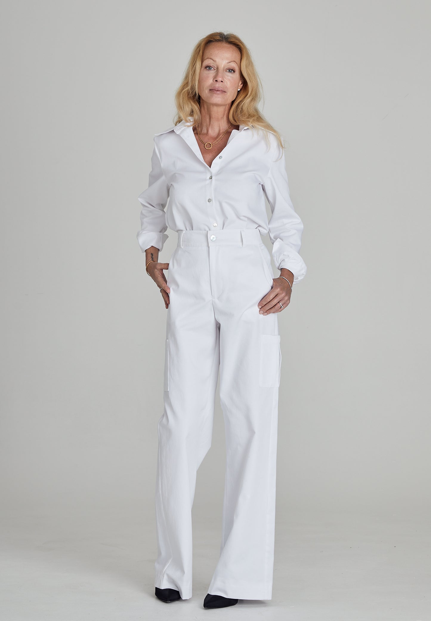 White Twill Cargo Pants