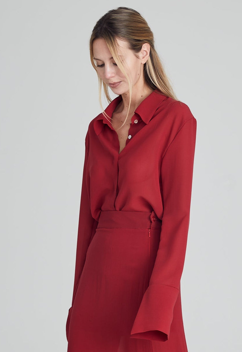 ruby red dress shirt Majestic Ruby-Venetian Red Solid Subtle Sheen Super Soft Premium Cotton Cut Away Collar Dress Shirt