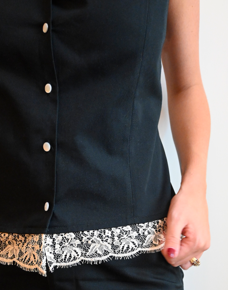 Black Twill Lace Top