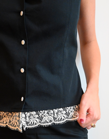 Black Twill Lace Top