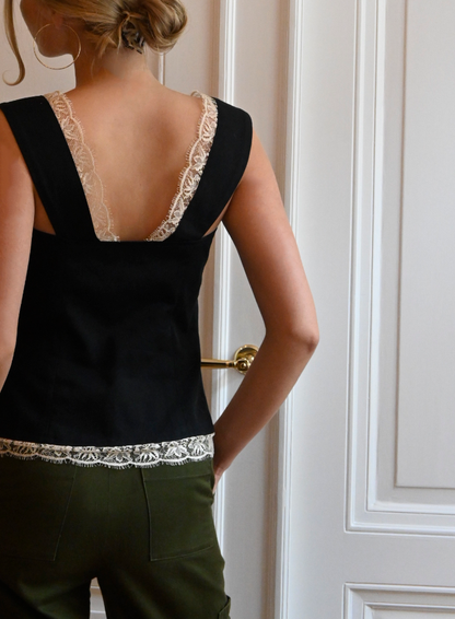 Black Twill Lace Top