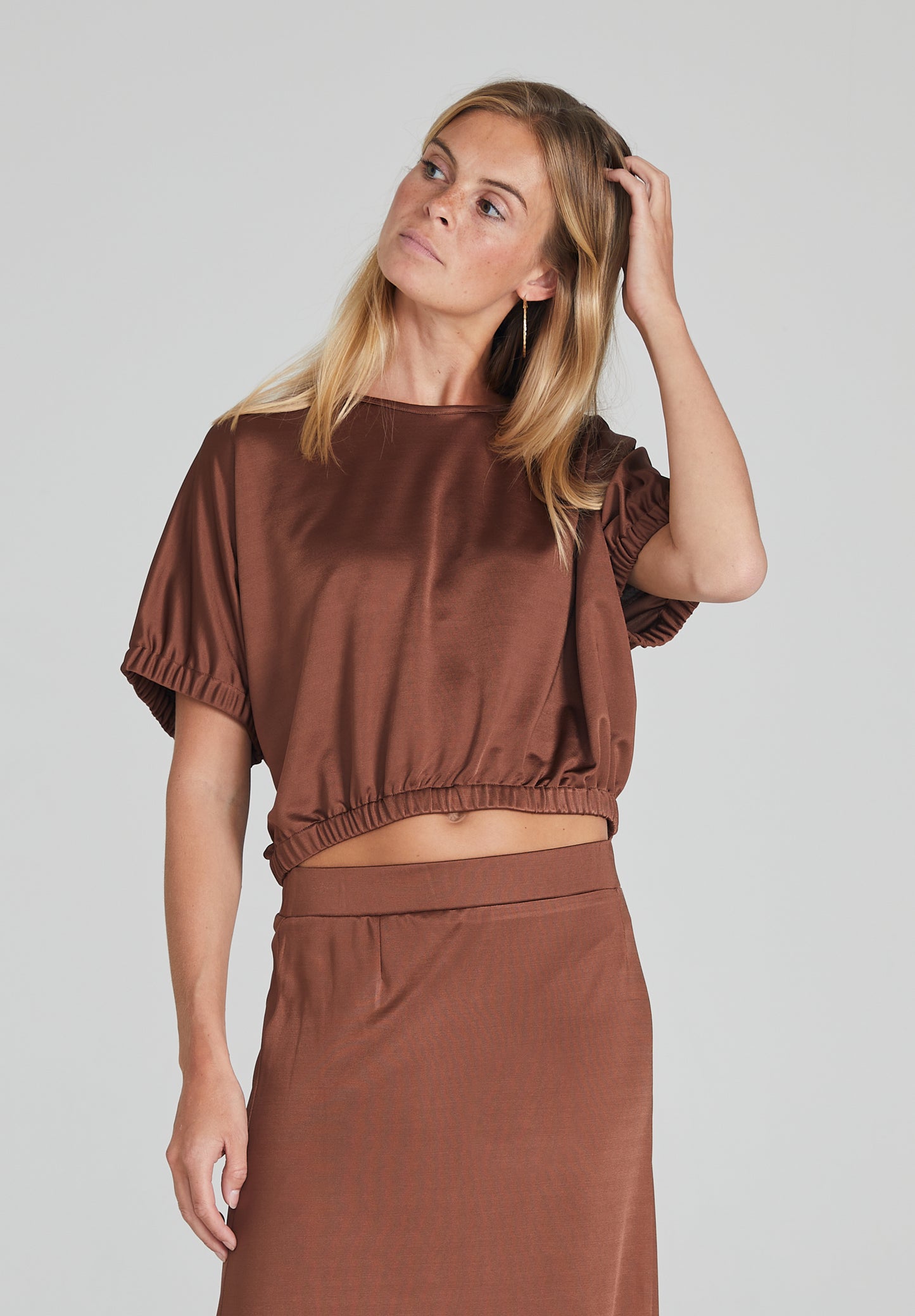 Brown Ruched Blouse