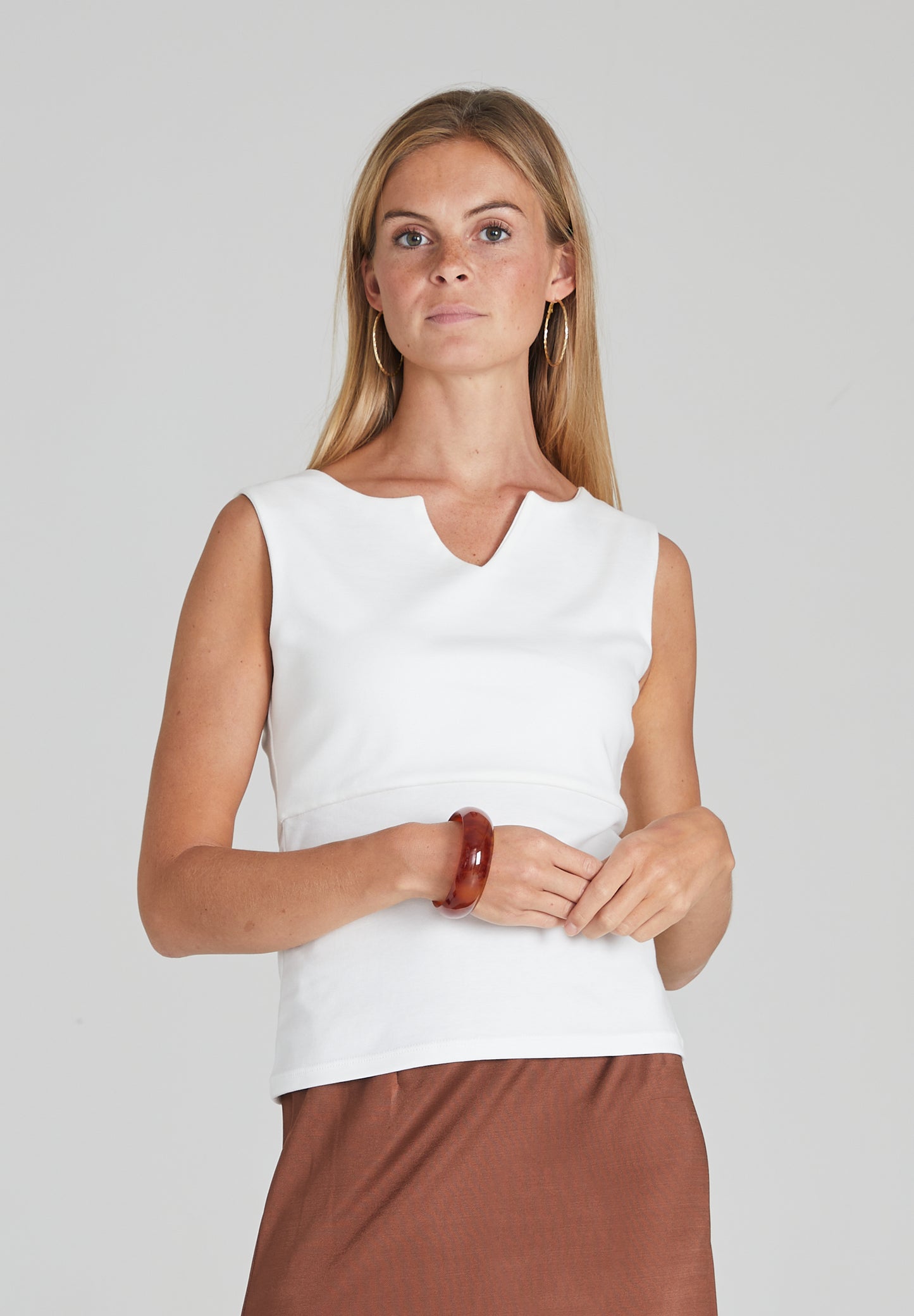 White Mini V-Neck Top