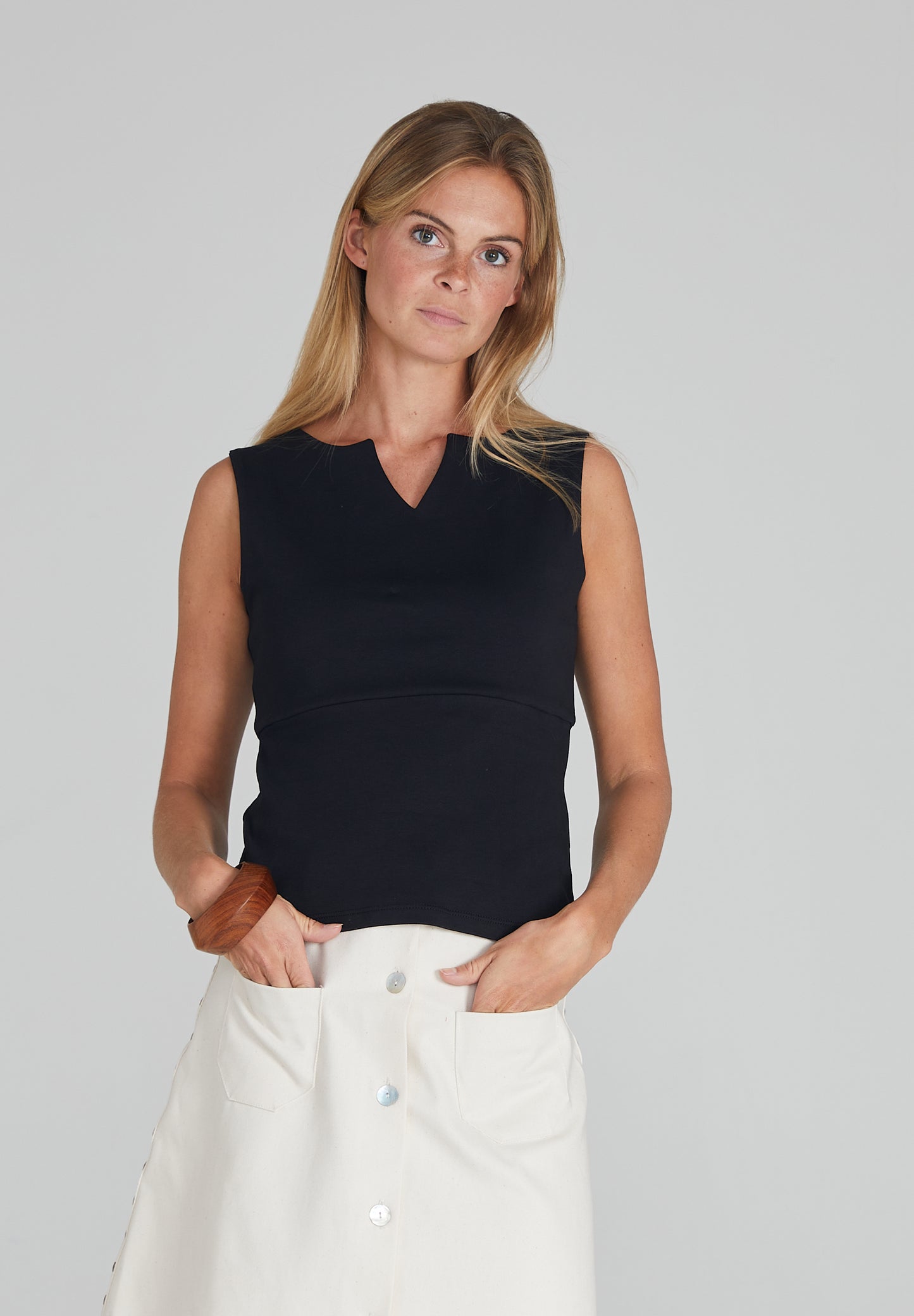 Black Mini V-Neck Top