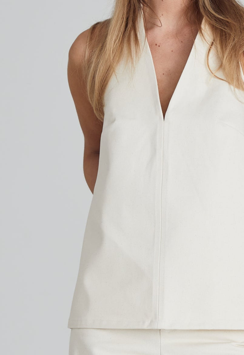 White Denim Apron Top