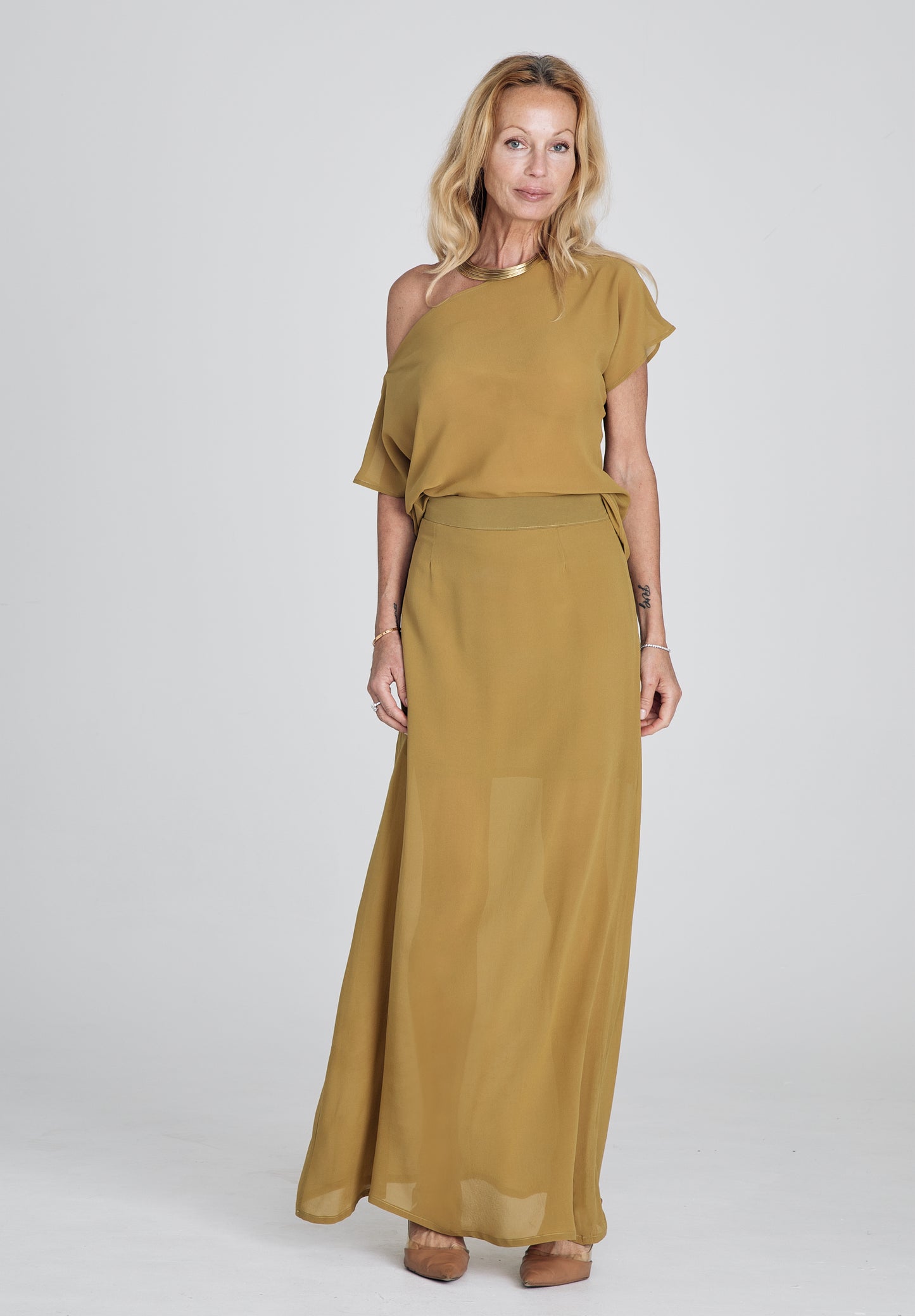 Mustard Yellow Silk Skirt