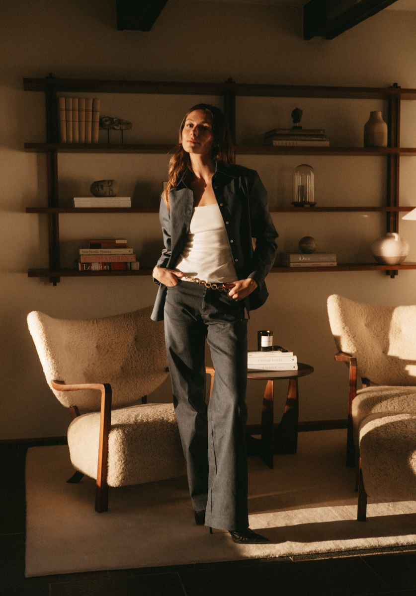 Blue Mid-Waist Denim Trousers