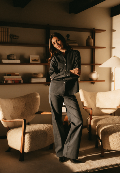 Blue Mid-Waist Denim Trousers