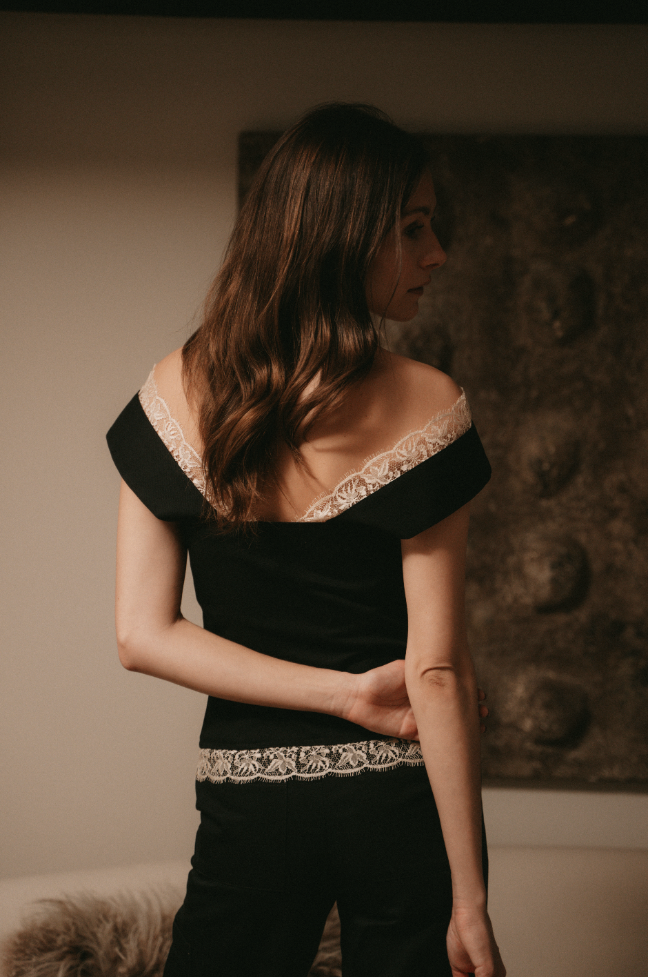 Black Twill Lace Top