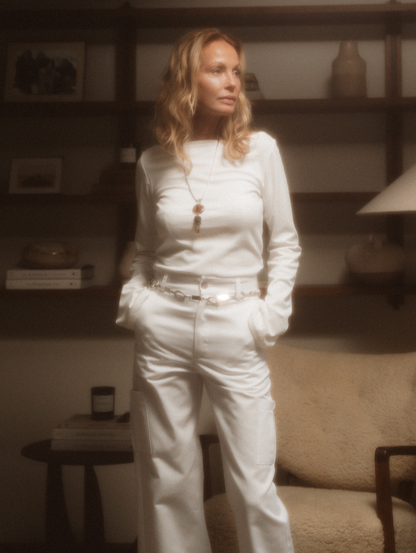 White Twill Cargo Pants